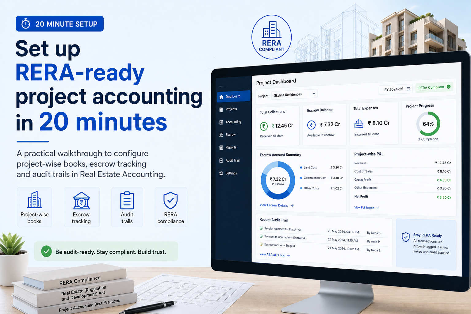 Set up RERA-ready project accounting in 20 minutes