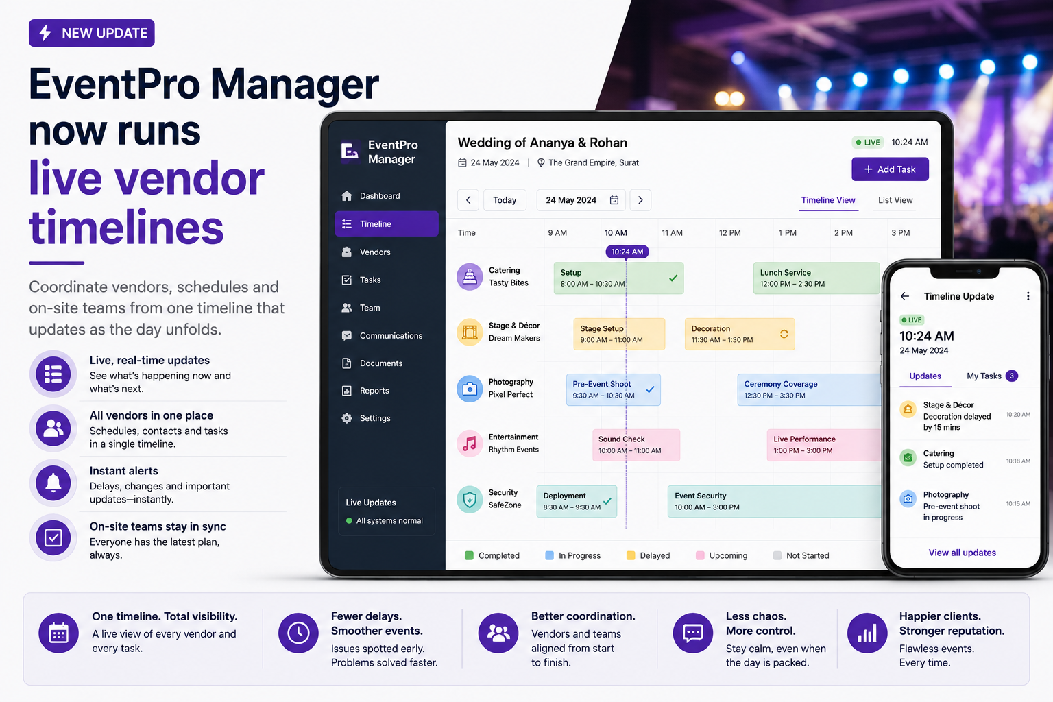 EventPro Manager now runs live vendor timelines