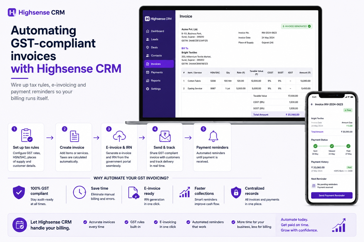 Automating GST-compliant invoices with Highsense CRM